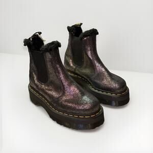 Dr. Martens Womens 2976 Faux Fur Lined Metallic Platform Boots Sz 5 Black